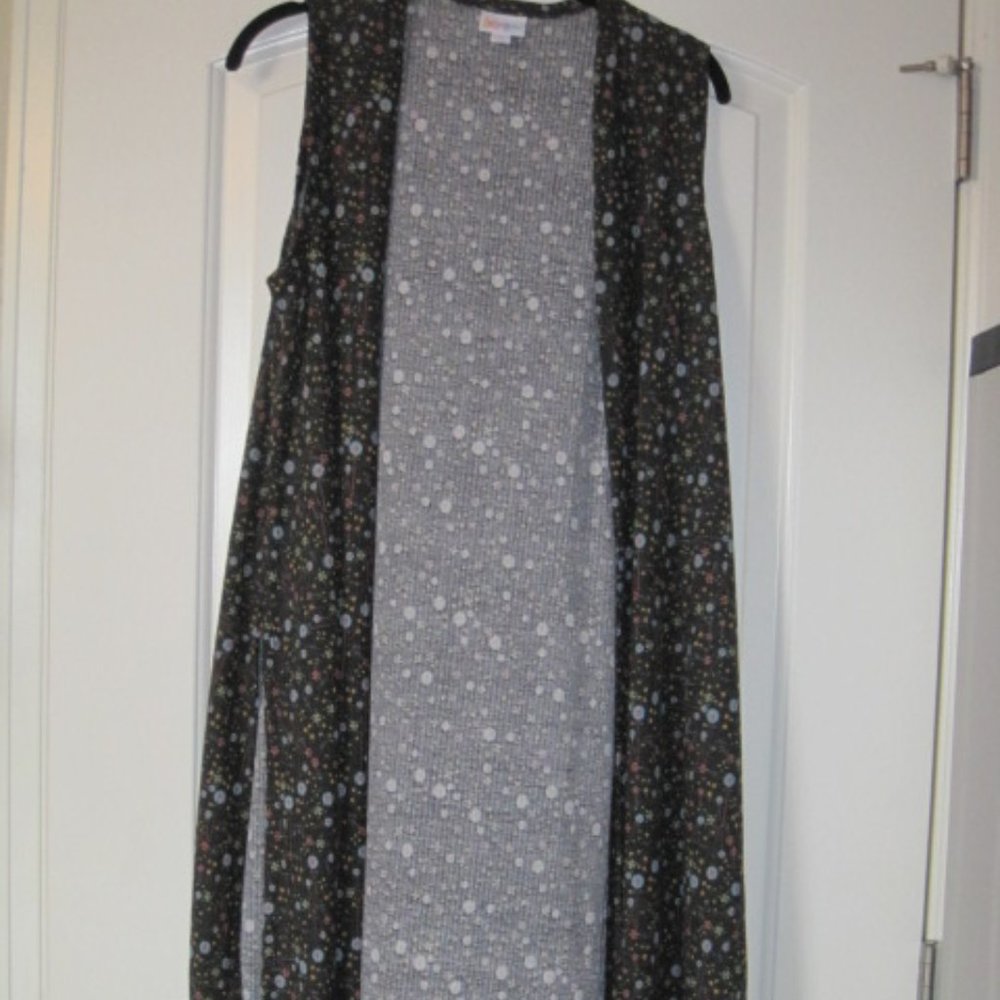 Lularoe Grey Floral Joy Vest